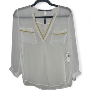 Kensie Sheer White & Yellow Blouse NWT • Size S